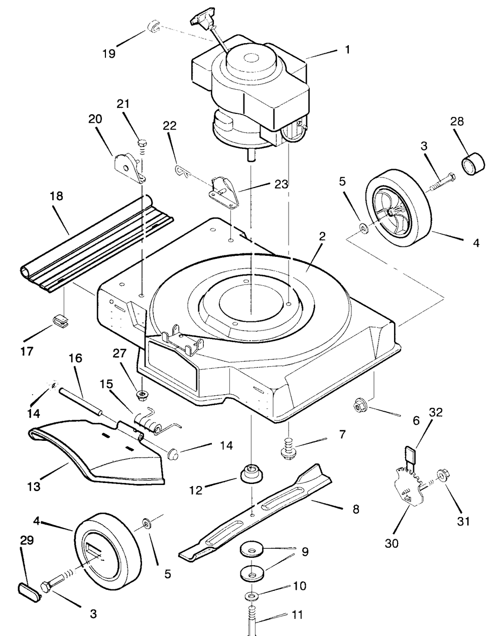 Mower Deck Assembly Diagram and Parts List for 22211G 1997 Briggs and Stratton Lawn Mower
